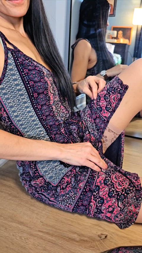brunette dress fansly lingerie long hair masturbating petite tease clip