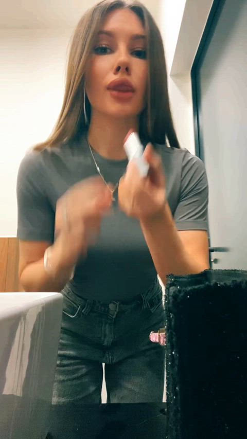amateur babe bathroom fake boobs fake tits onlyfans petite public solo virgin clip