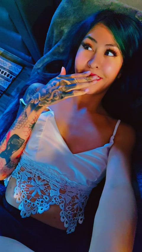 blue cute innocent lipstick sfw tattooed clip