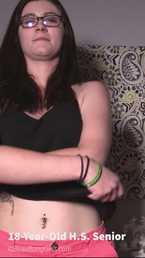 amateur big tits curvy first time glasses strip teen clip