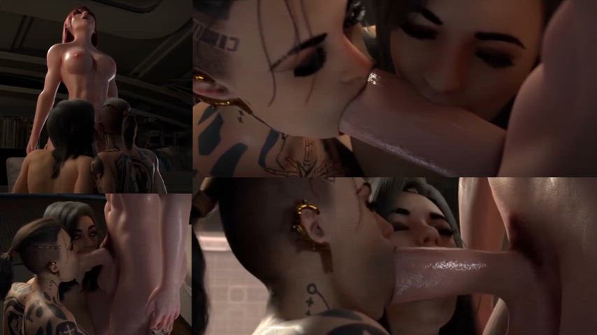 3d abs animation anime blowjob cock worship double blowjob futanari clip