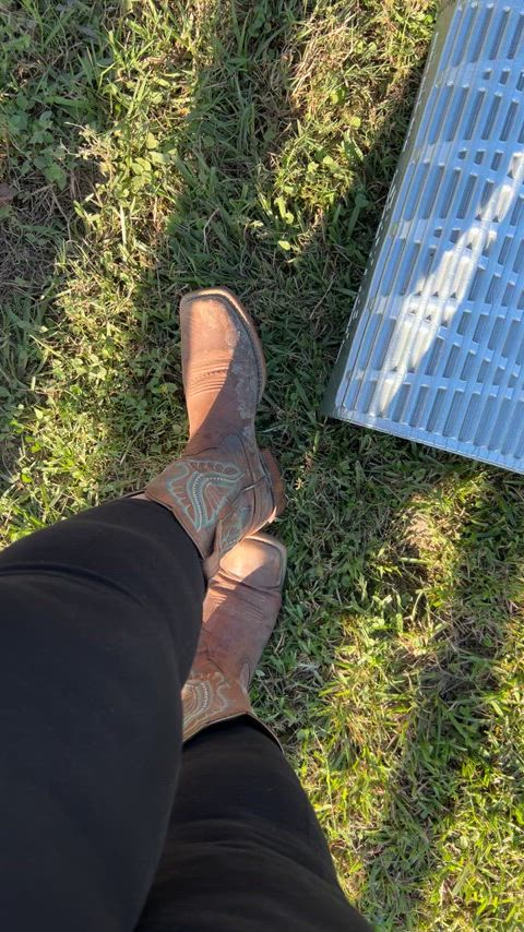Stepped out of cowgirl boots to do some stretching this morning
