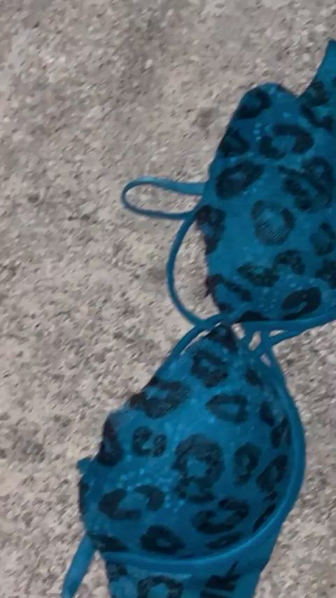 Blue Bra Cumshot Outside
