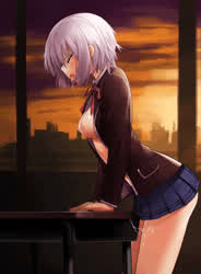 Hentai Short hair cutie using desk to get off