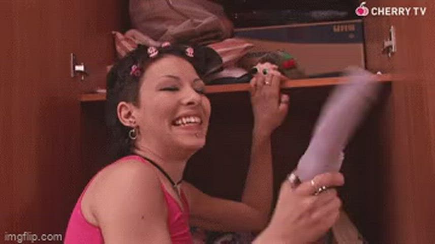 clothed dildo foreplay sex toy smile tease clip