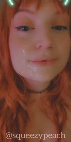cum cumshot cute facial manyvids messy redhead smile clip