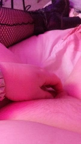Teasing my pussy wearing bracelets, fishnets, boots. Would you fuck me hard and rough?