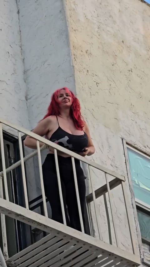 balcony big tits flashing clip