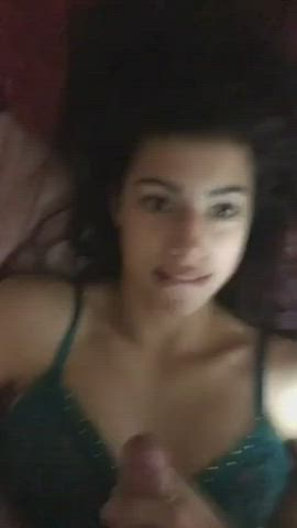 amateur blowjob brunette cumshot sheer clothes clip