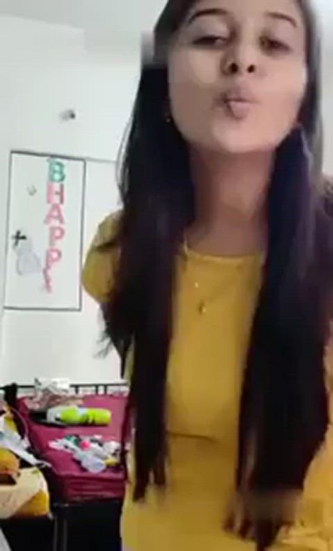 bra cute desi selfie smile striptease titty drop clip