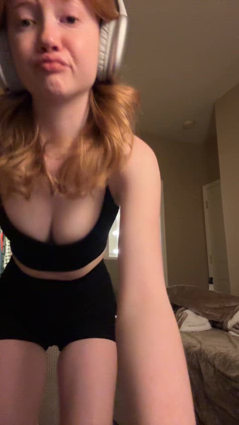 19 years old asmr dancing legs pale redhead skinny teasing tiktok tits clip