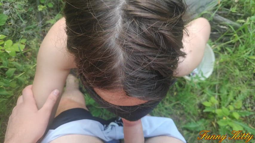 Outside blowjob on the river