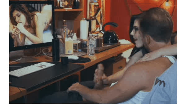 clothed cumshot handjob clip