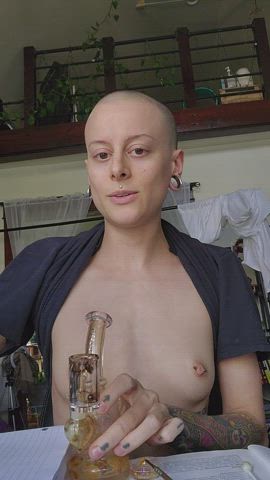 short hair small tits smoking clip