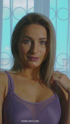 blonde hairy pussy lingerie natural tits nude undressing clip