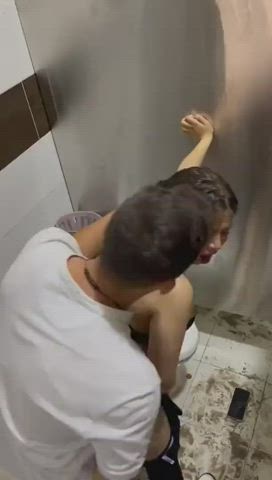 anal first anal standing doggy toilet clip