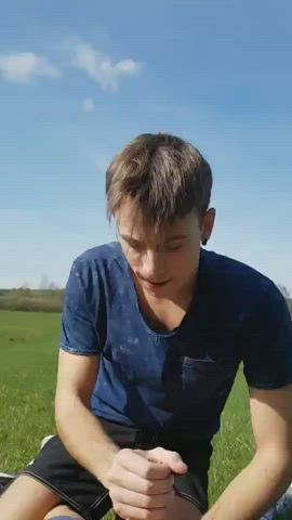 Casual outdoor blowjob