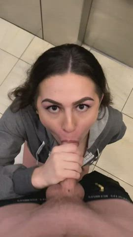 big dick blowjob cum cumshot eye contact facial pov public teen clip