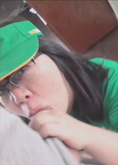 amateur asian blowjob couple glasses real couple uniform clip