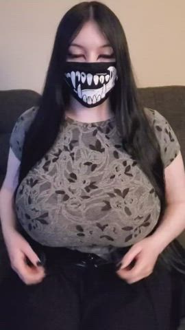 big tits brunette lingerie mask pale clip