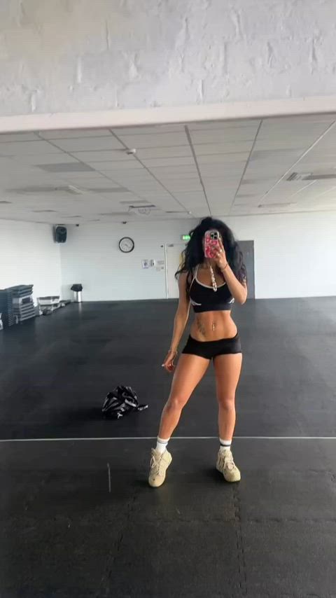 abs brunette curvy cute ebony fitness gamer girl legs muscles thick clip