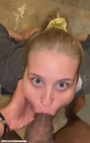 amateur bbc blowjob deepthroat eye contact interracial sloppy teen clip
