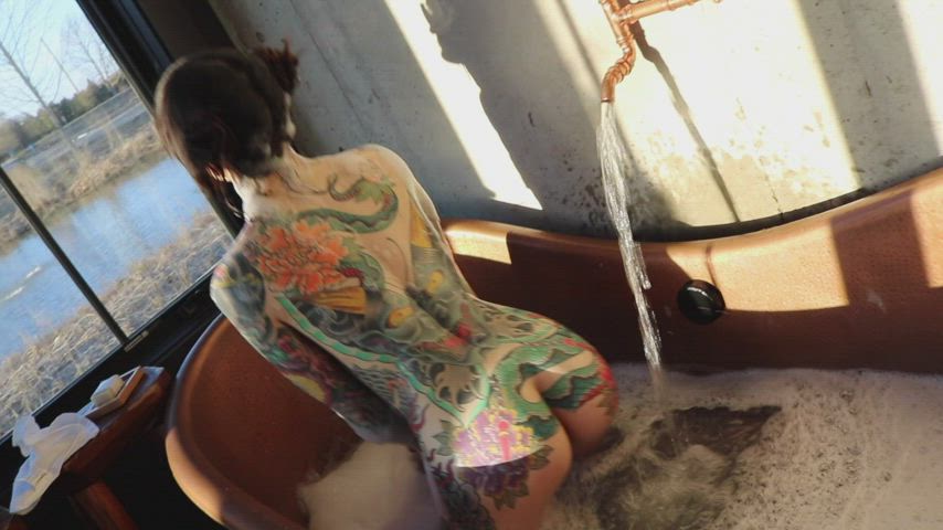 bath bathtub booty brunette cute onlyfans petite solo tattoo teen clip