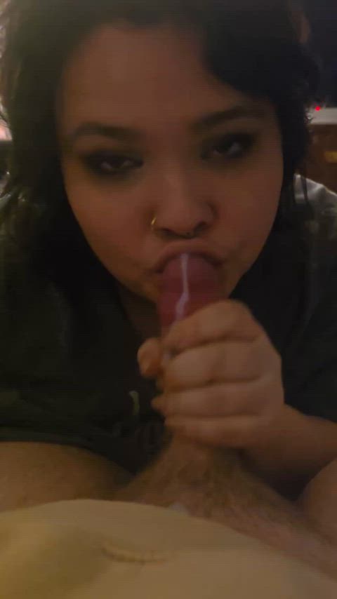 Pressing my lips against his cock while he cums