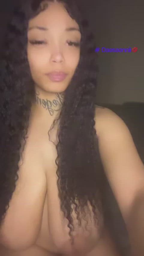 amateur big tits black ebony huge tits natural tits saggy tits smoking tattooed clip