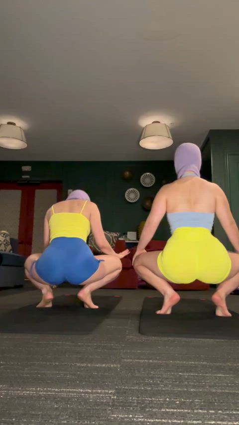 twins wet wetting yoga yoga pants just-boobs thick-booty clip