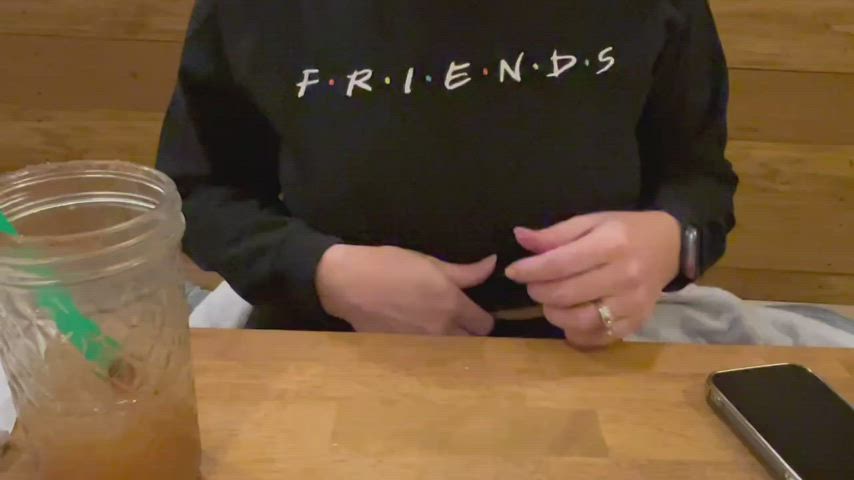 Showing my tits during dinner (f)