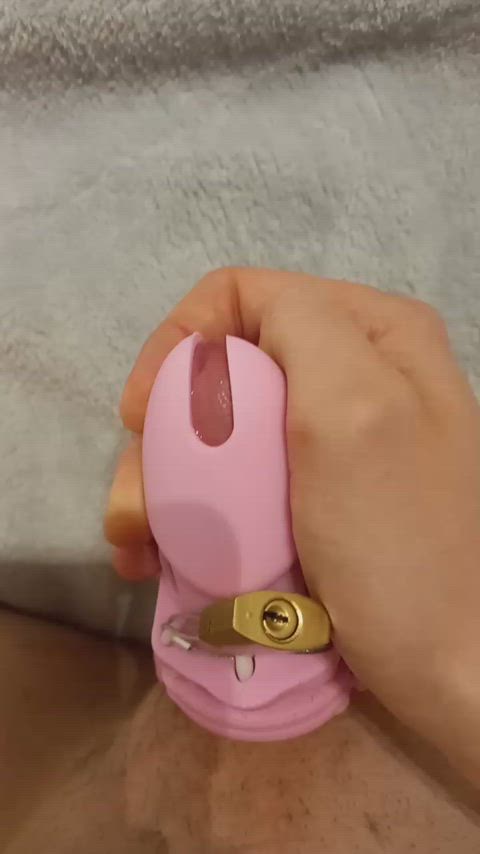 chastity cum pink precum sissy-chastity clip