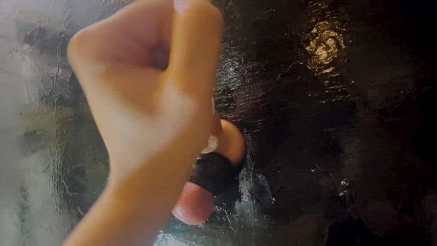 Ruined his perfect orgasm as he came all over my forearm using the gloryhole in my