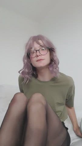 crossdressing cute femboy glasses legs nerd pantyhose stockings teen clip