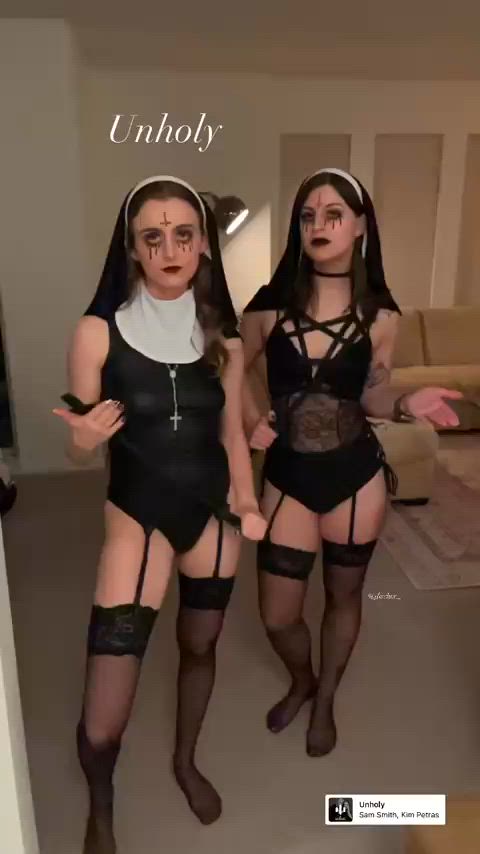 amateur brunette costume halloween legs nun clip