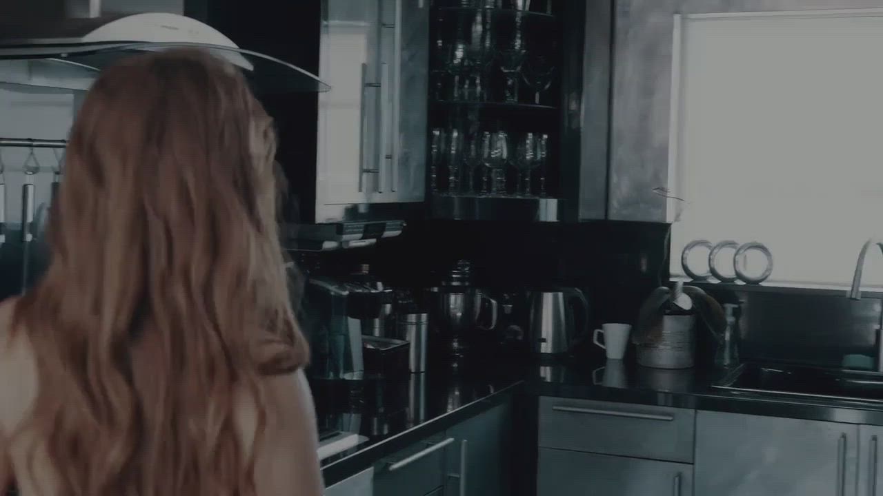 Naked in the kitchen