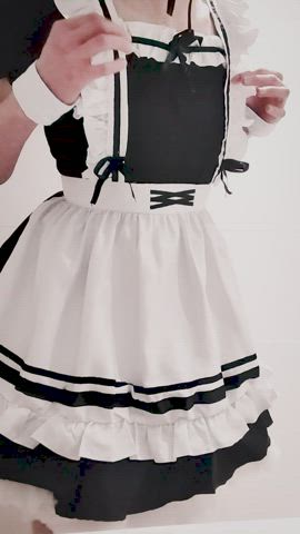 clothed cosplay crossdressing femboy maid masturbating non-nude rubbing clip