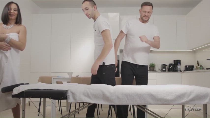 clothed doggystyle double penetration massage threesome clip
