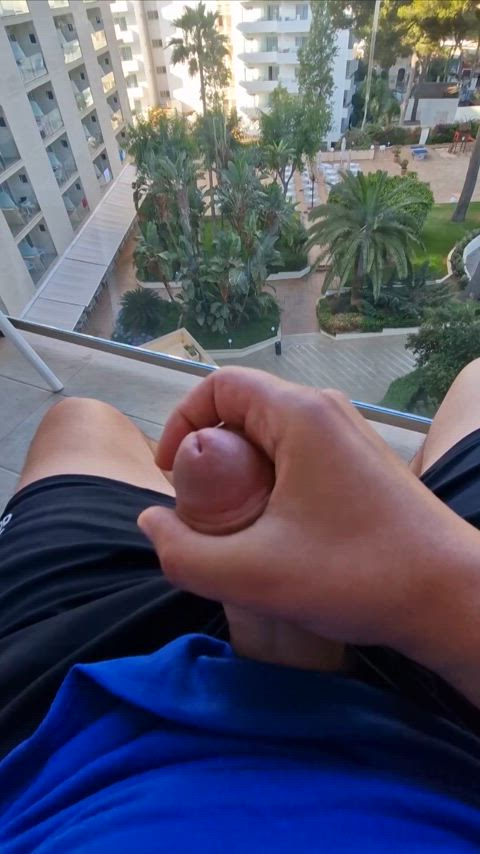 balcony cumshot hotel public clip