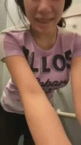 Huge boobs in a plane toilet