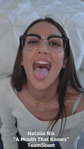 Blowjob Brunette Cute Glasses Natalia Nix Skinny Skirt clip