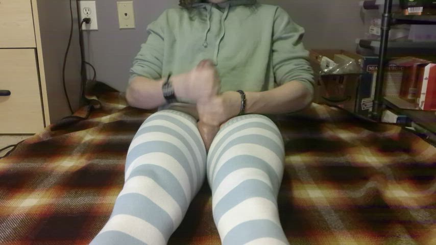 big balls big dick femboy knee high socks male masturbation solo clip