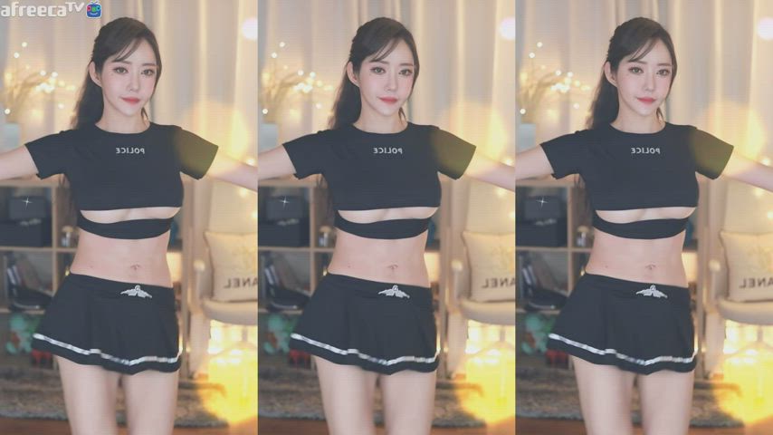 asian dancing fake tits korean pretty skirt uniform clip