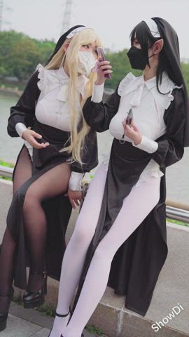 asian babe cosplay cute japanese korean model nun clip