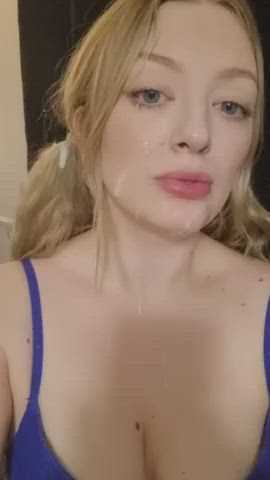 blonde blue eyes cumshot cute facial pretty teen clip