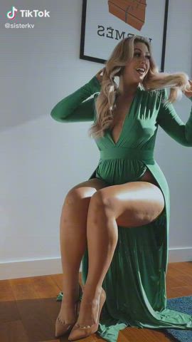 amateur blonde dress high heels homemade legs tiktok clip