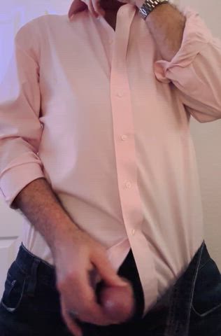 Married Dad Edging & Spraying Cum