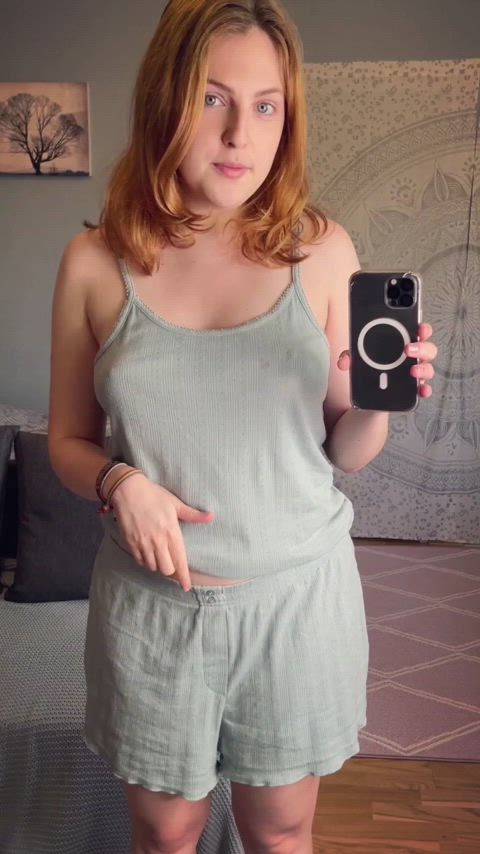 Teasing her perfect tits in the mirror.