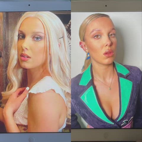 The 2 cumtributes I made on Millie Bobby Brown. Which one is your favorite?