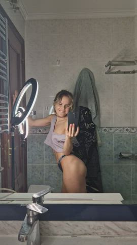 19 years old bathroom blonde boobs french mirror panties undressing clip
